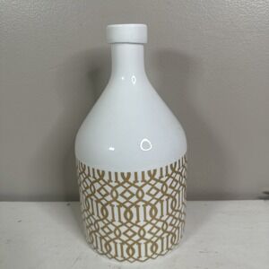 White Gold Glass Vase Floral Flowers Rose Vase With Golden Ring 11" Fall